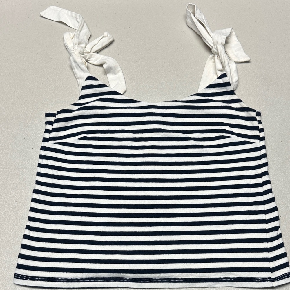 J. Crew Navy and White Striped Tie-Shoulder Tank